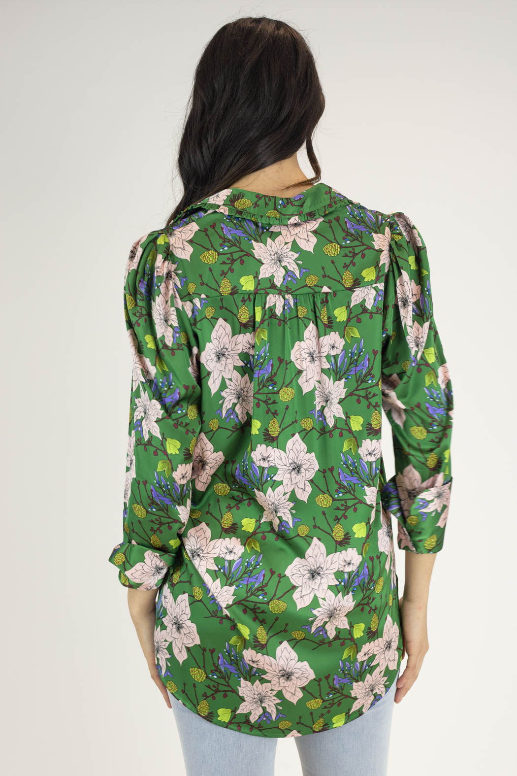 Green Ruffle Collar Blouse - Final Sale