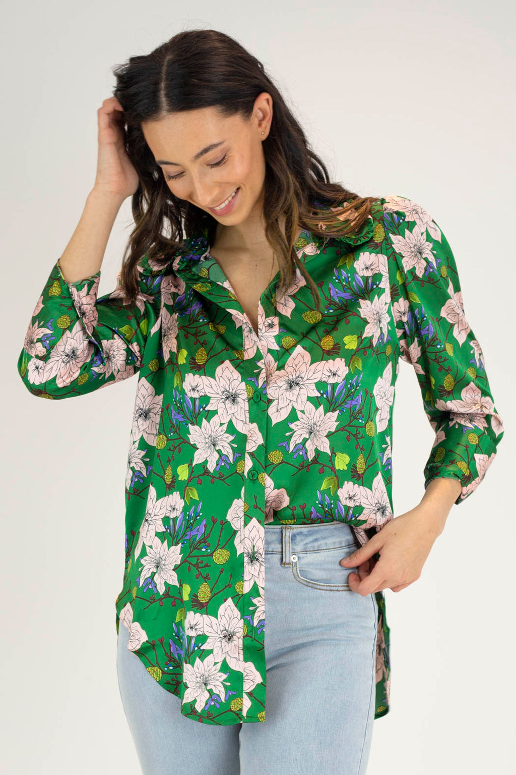 Green Ruffle Collar Blouse - Final Sale