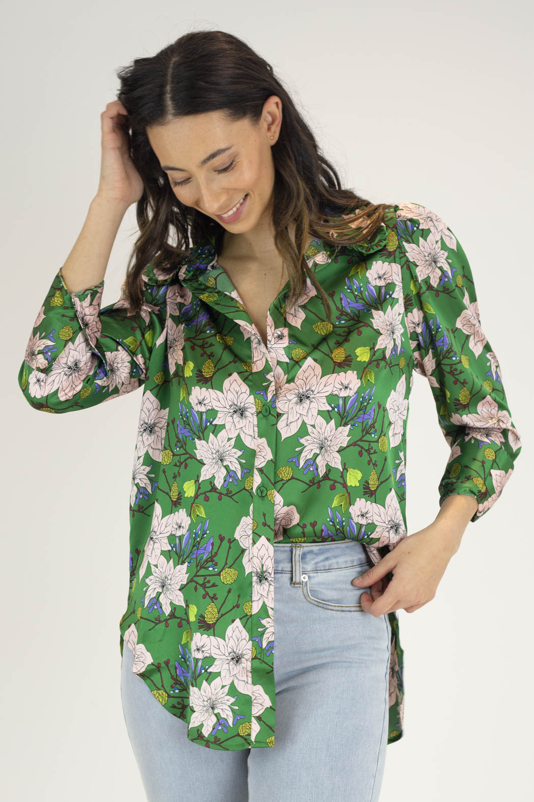 Green Ruffle Collar Blouse - Final Sale