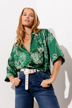 Green Abstract Crop Twist Shirt - Final Sale
