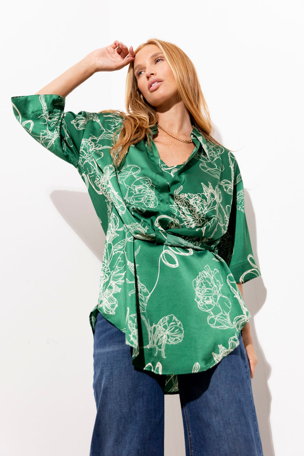 Green Abstract Crop Twist Shirt - Final Sale