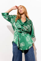 Green Abstract Crop Twist Shirt - Final Sale