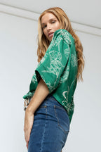 Green Abstract Crop Twist Shirt - Final Sale