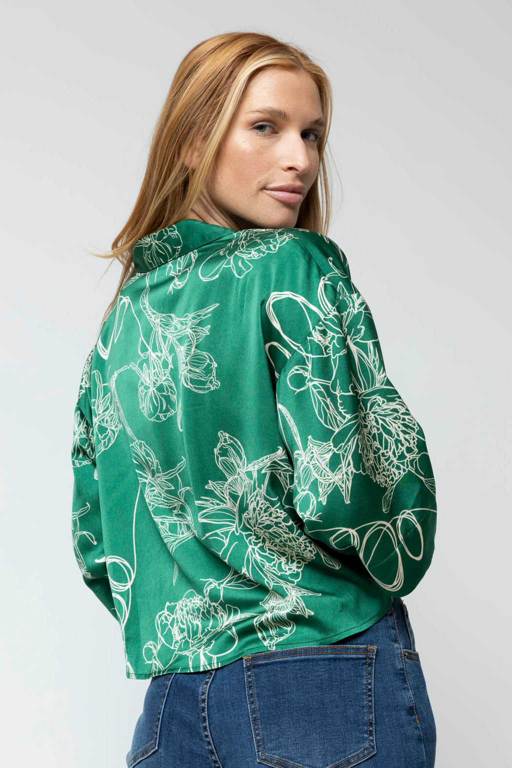 Green Abstract Crop Twist Shirt - Final Sale