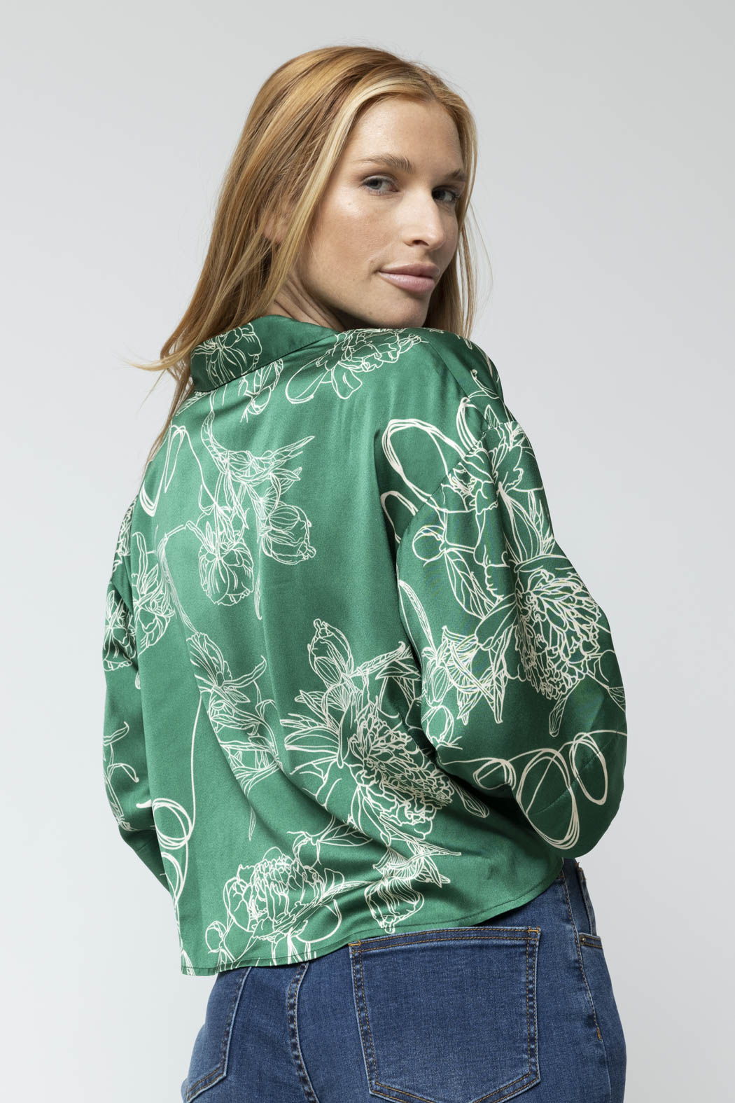 Green Abstract Crop Twist Shirt - Final Sale