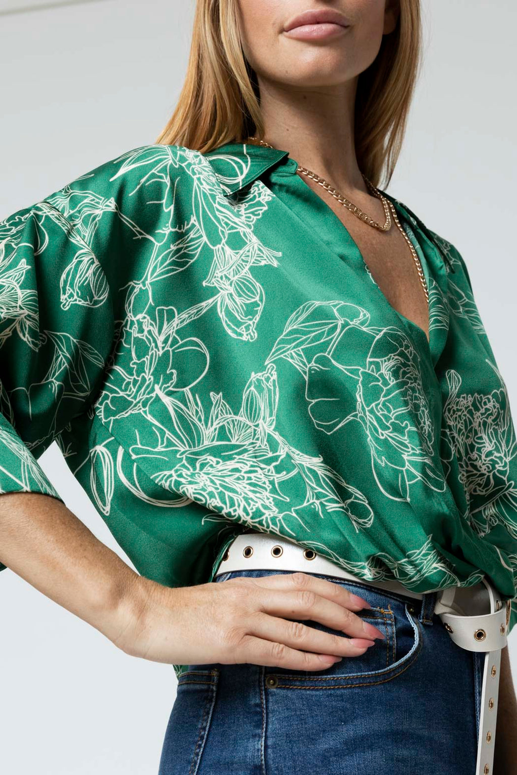 Green Abstract Crop Twist Shirt - Final Sale