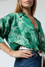 Green Abstract Crop Twist Shirt - Final Sale