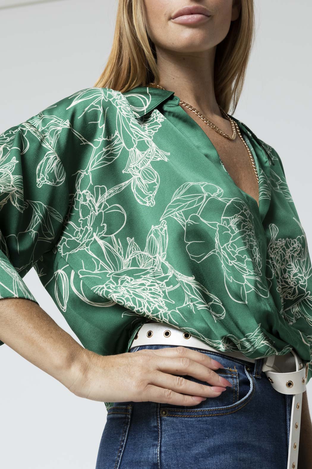Green Abstract Crop Twist Shirt - Final Sale