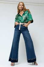 Green Abstract Crop Twist Shirt - Final Sale