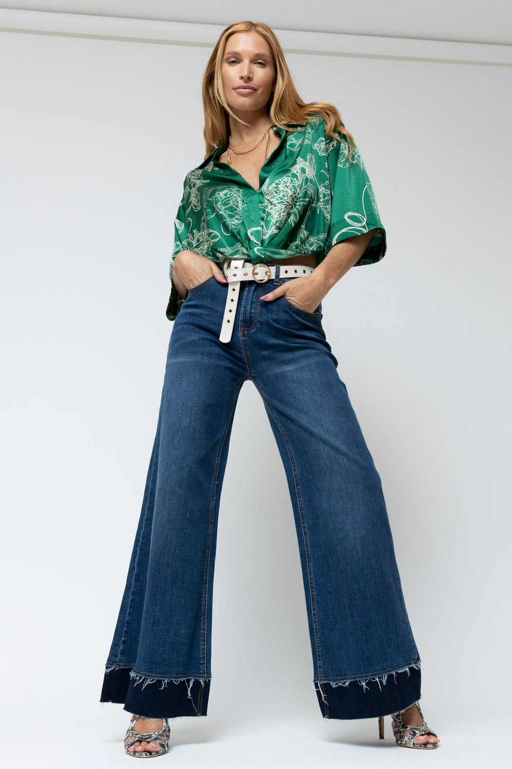 Green Abstract Crop Twist Shirt - Final Sale