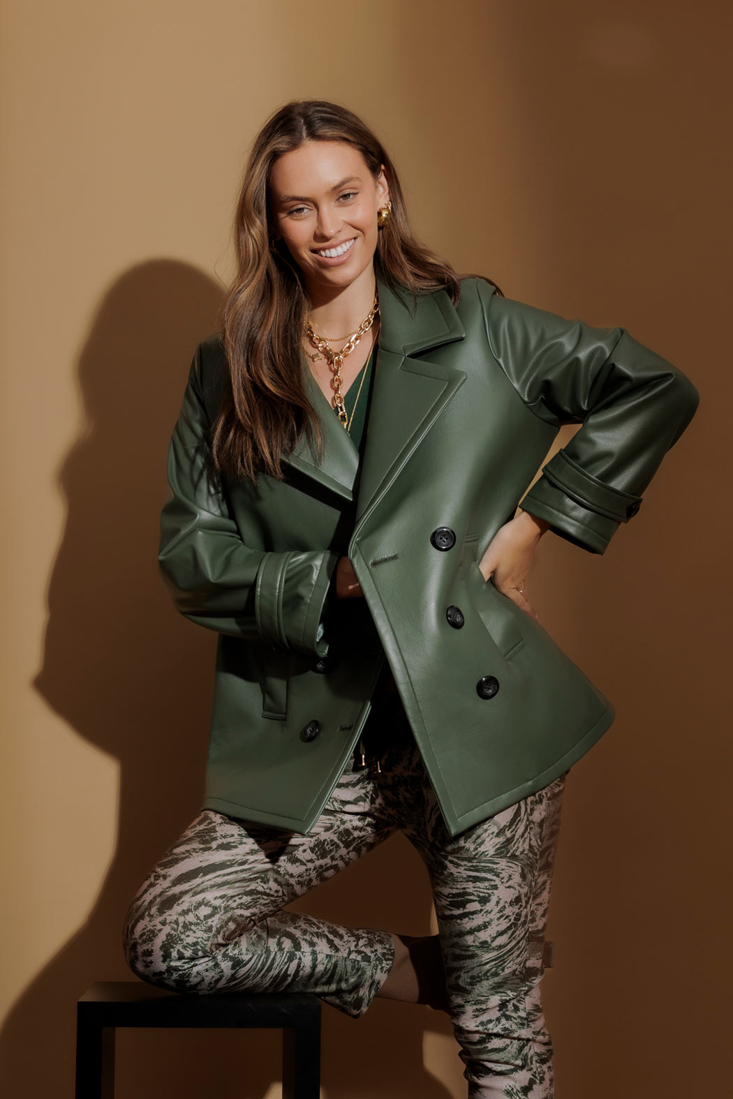 Olive Coated Midi Trench Coat