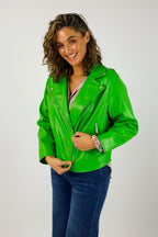 Green Vegan Leather Mid Biker Jacket - FINAL SALE