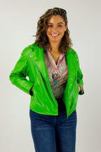 Green Vegan Leather Mid Biker Jacket - FINAL SALE