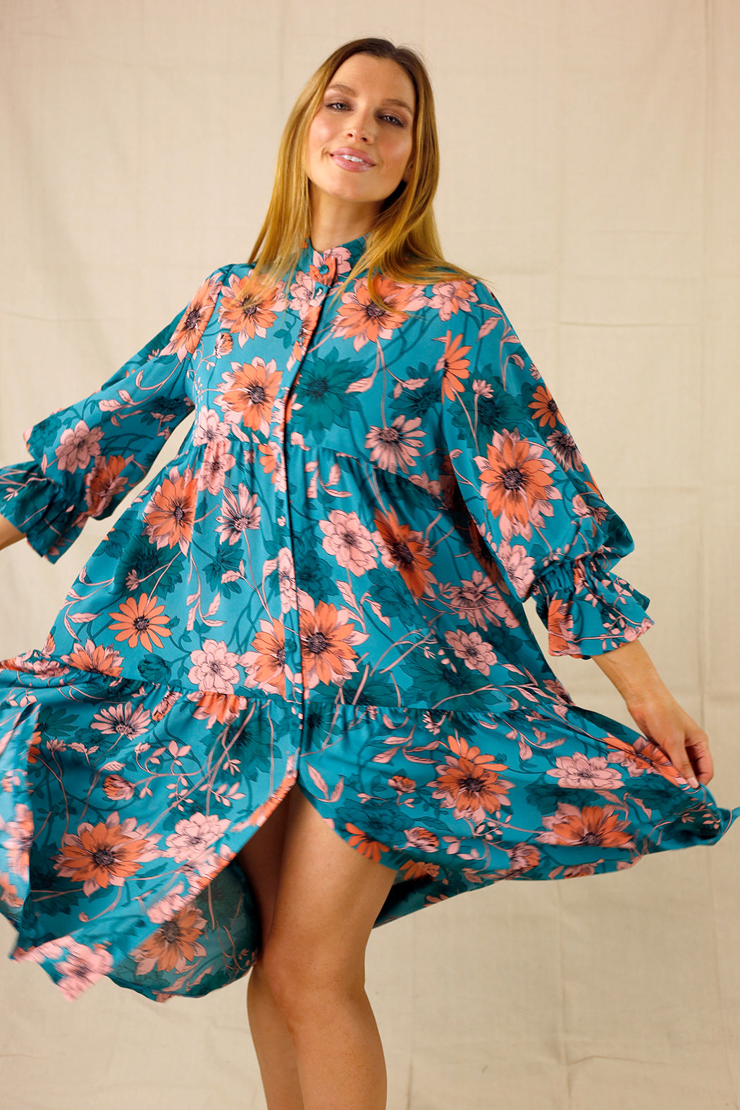 Green Floral Nano Shirt Dress - SALE
