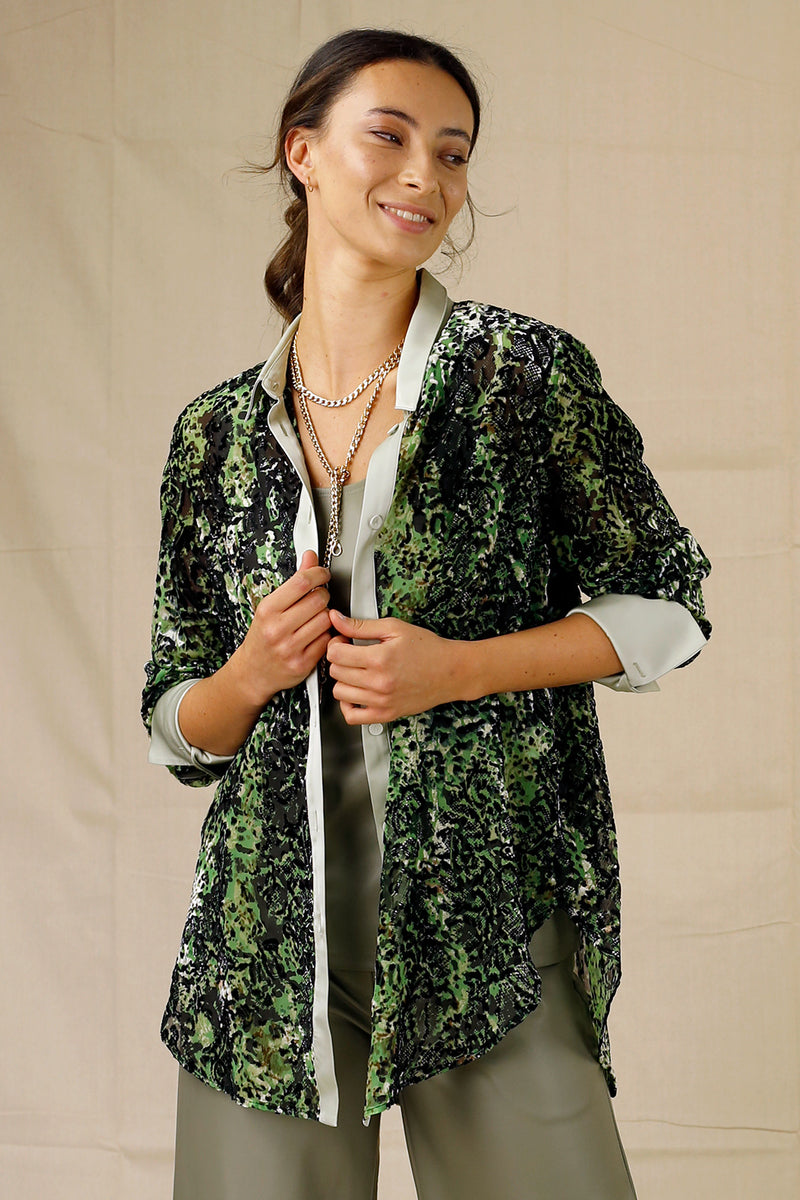 Green Luxury Boyfriend Shirt - SALE