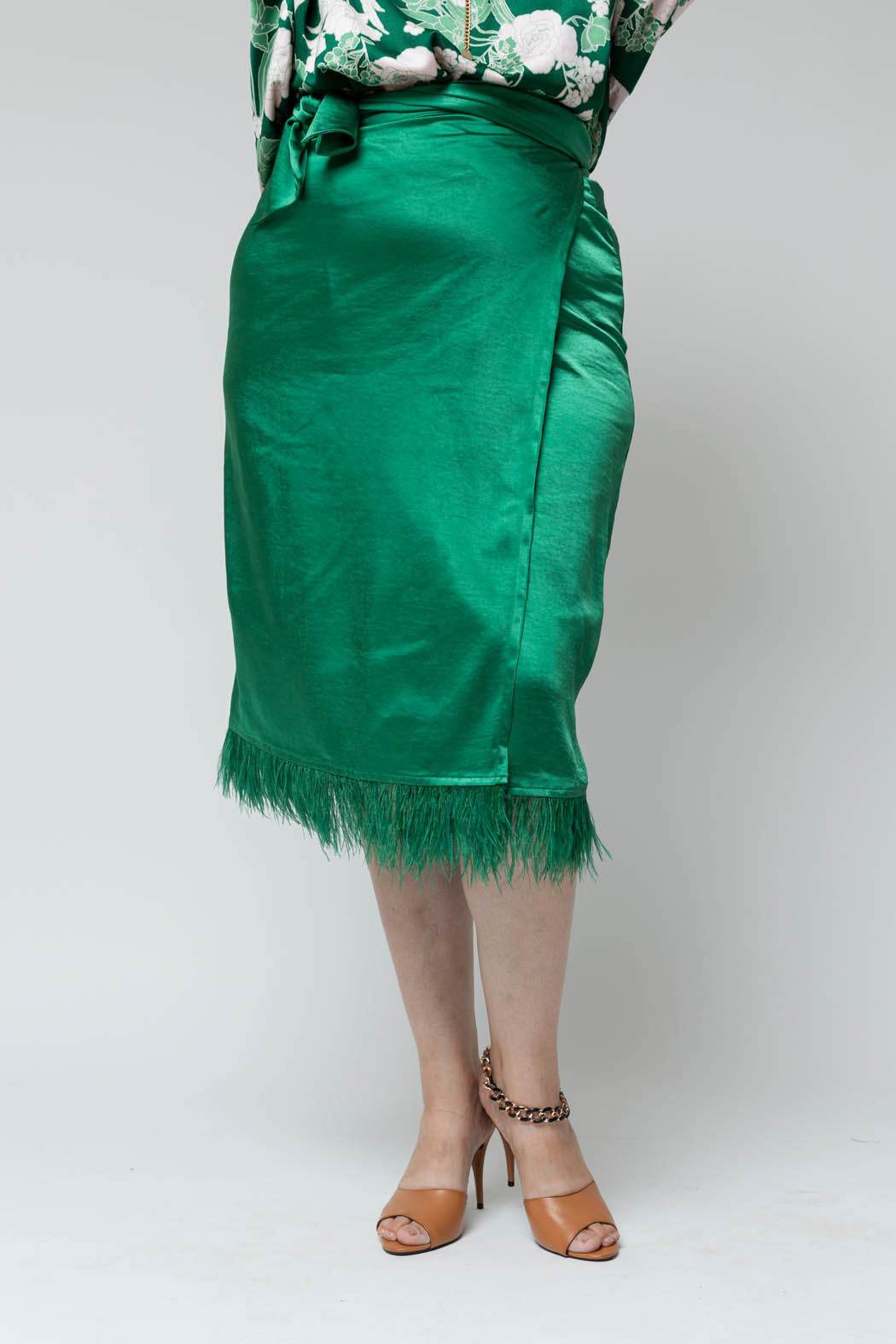 Green Satin Feather Skirt - Final Sale