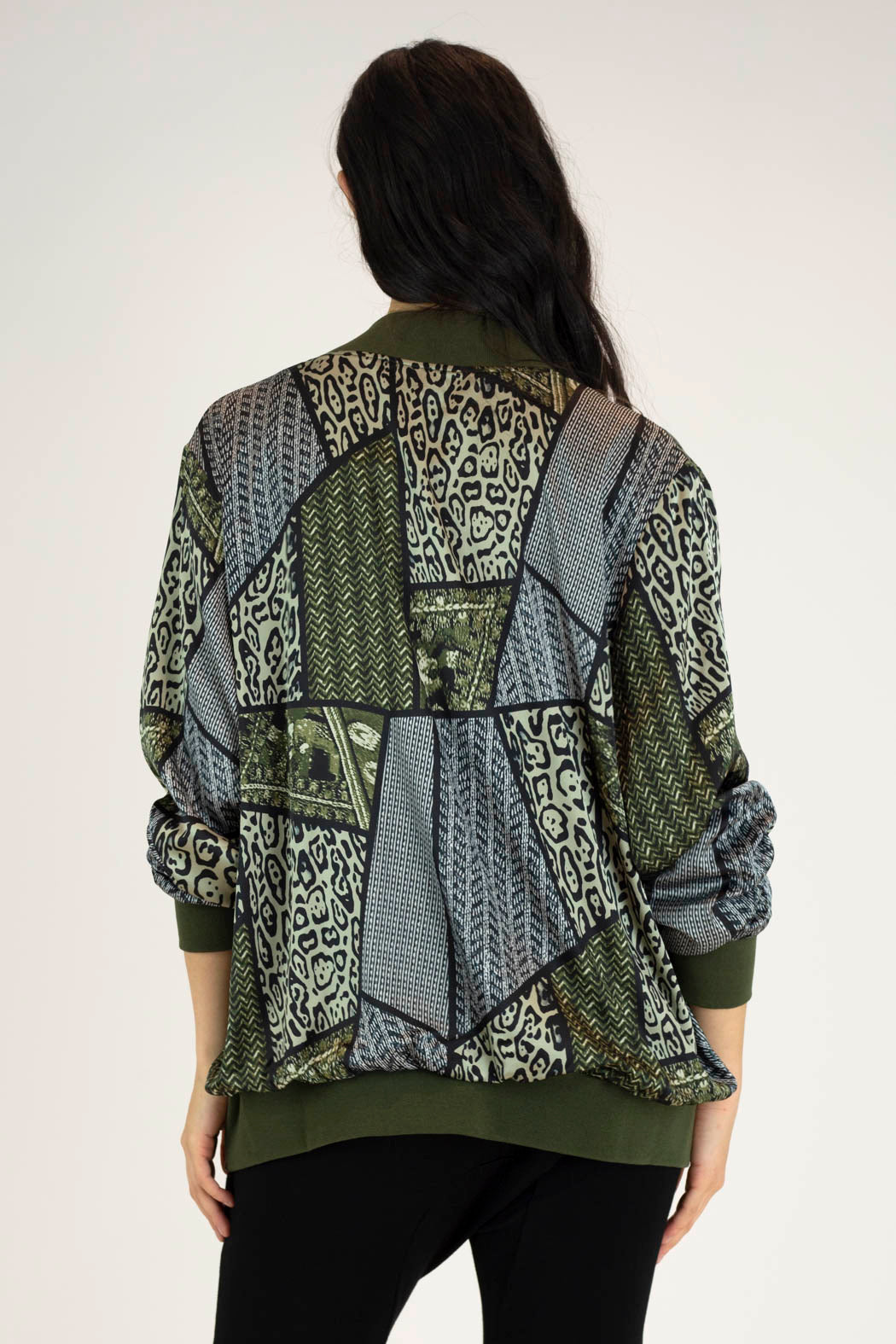 Khaki Print Silky Bomber Jacket - Final Sale