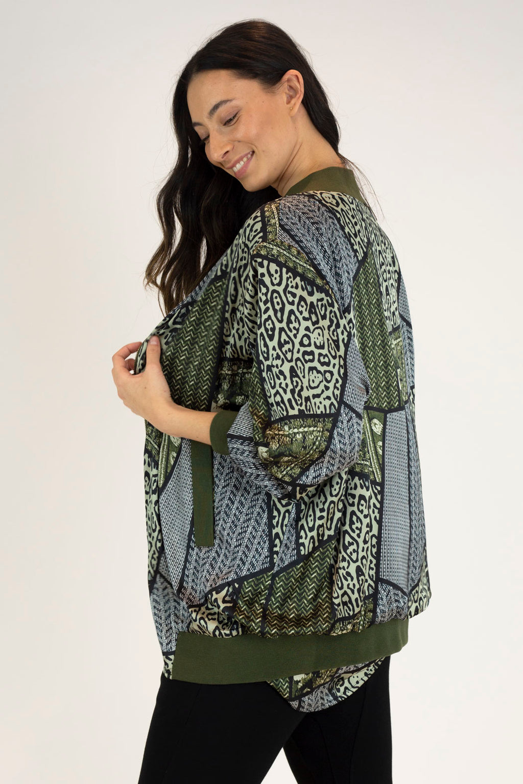 Khaki Print Silky Bomber Jacket - Final Sale