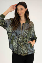 Khaki Print Silky Bomber Jacket - Final Sale