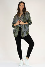 Khaki Print Silky Bomber Jacket - Final Sale