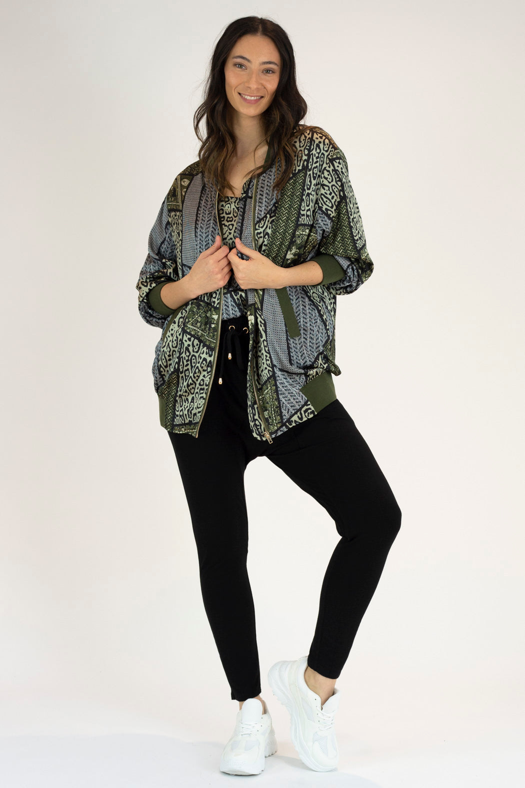 Khaki Print Silky Bomber Jacket - Final Sale
