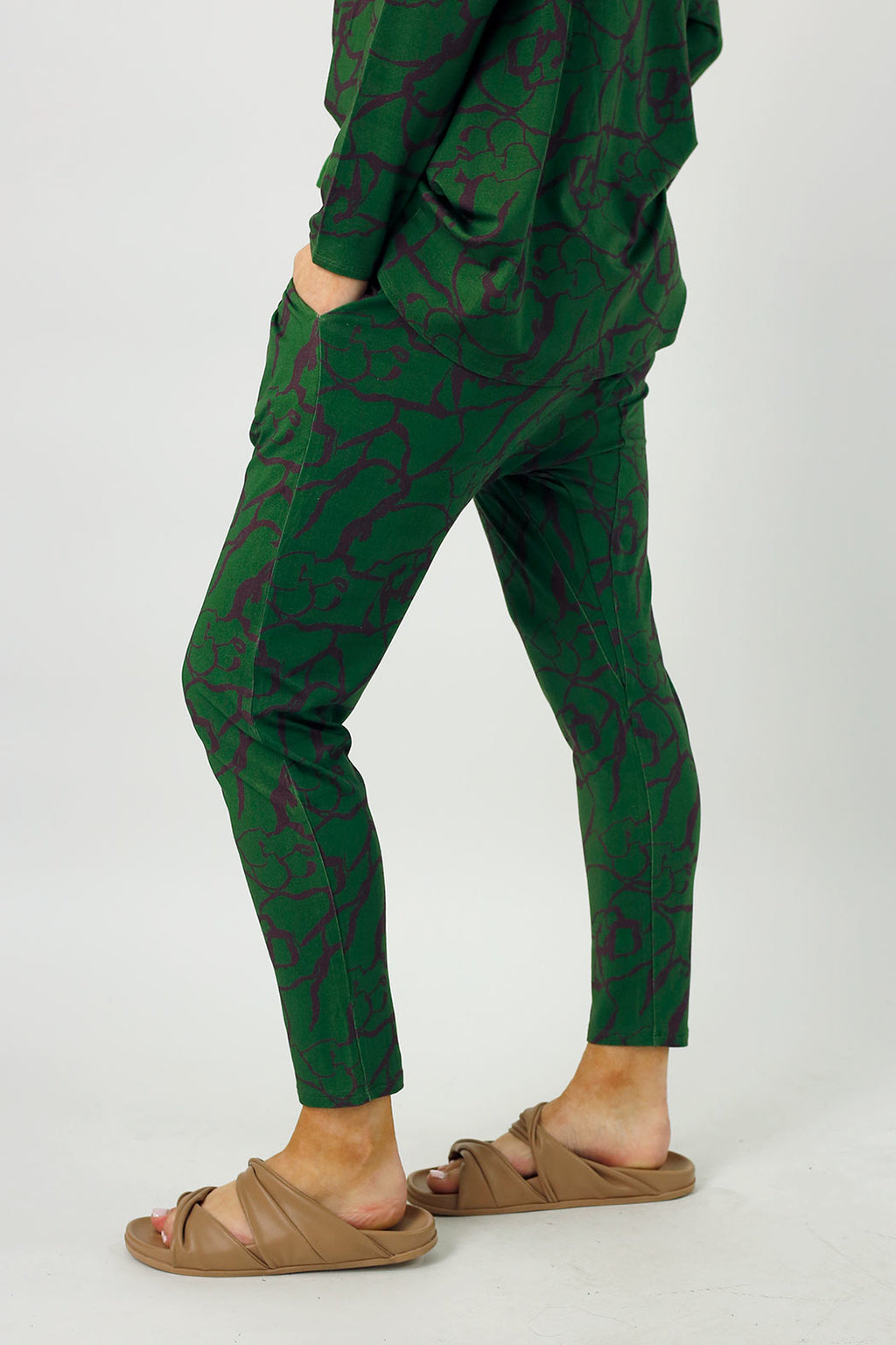 Green Print Bamboo Slouch Pants - FINAL SALE