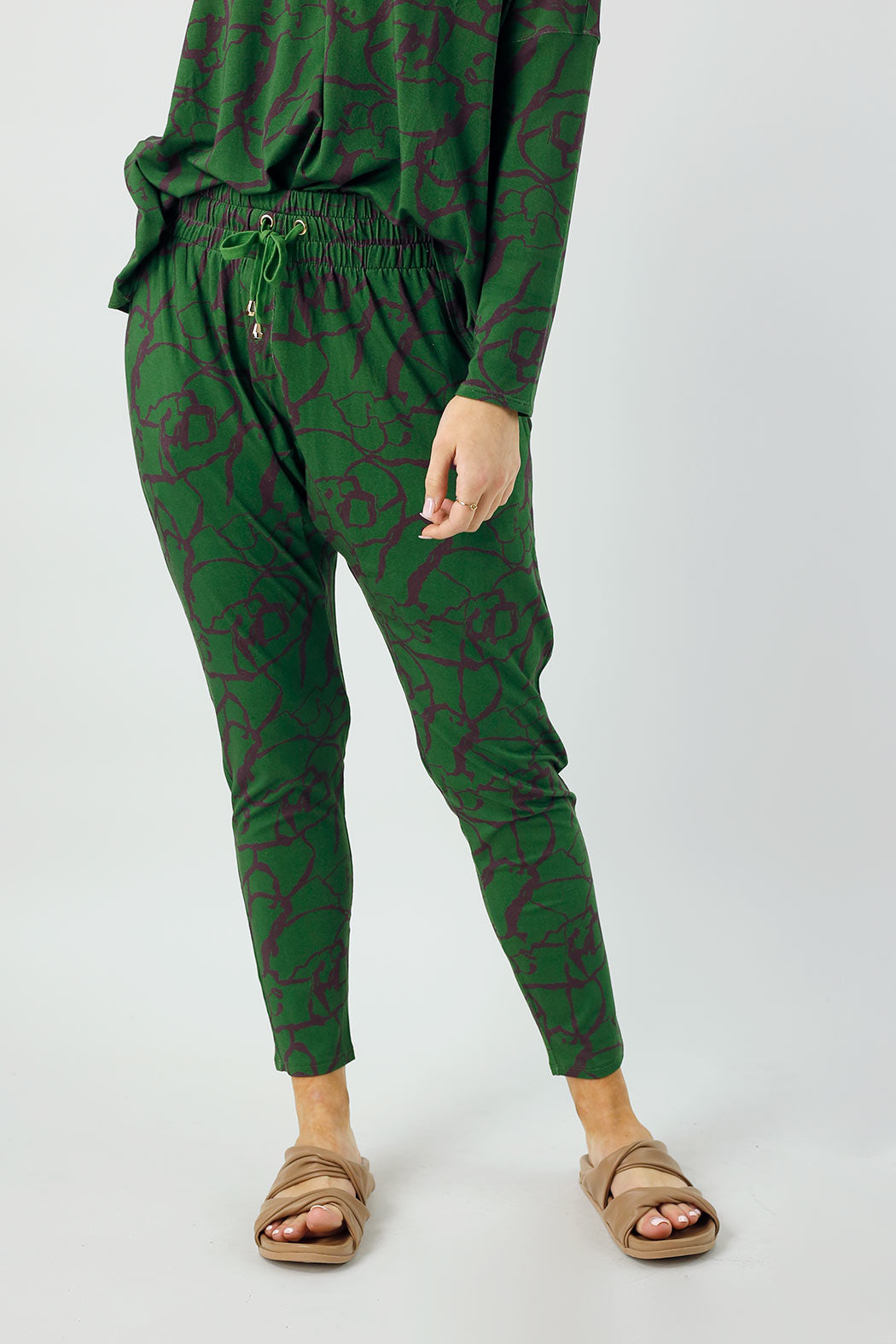 Green Print Bamboo Slouch Pants - FINAL SALE