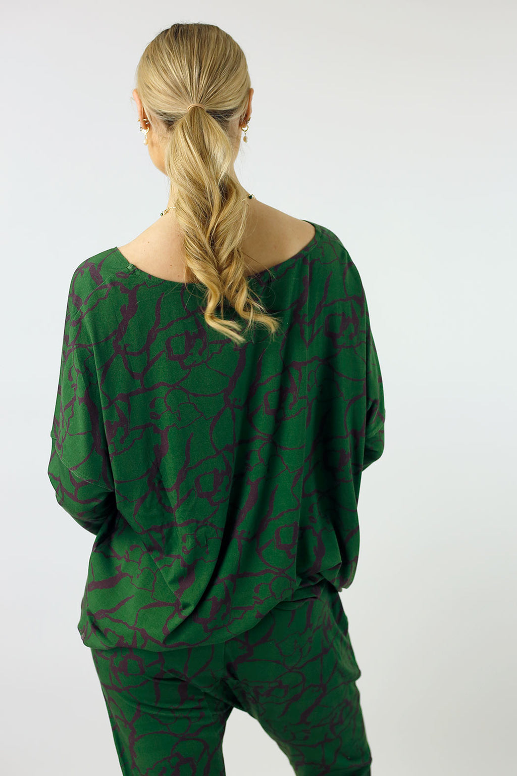 Green Print Bamboo Slouch Top - FINAL SALE