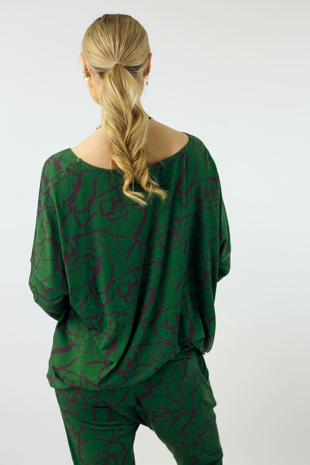Green Print Bamboo Slouch Top - FINAL SALE