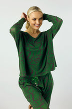 Green Print Bamboo Slouch Top - FINAL SALE