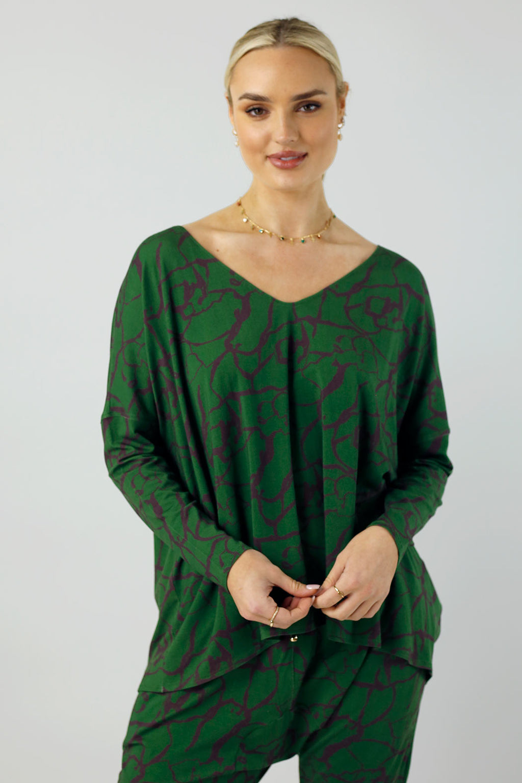 Green Print Bamboo Slouch Top - FINAL SALE
