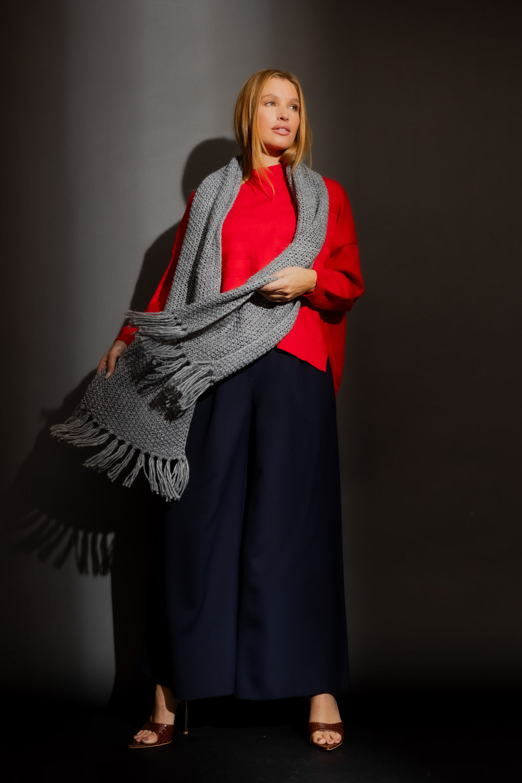 Grey Chunky Knit Scarf Grey O/S