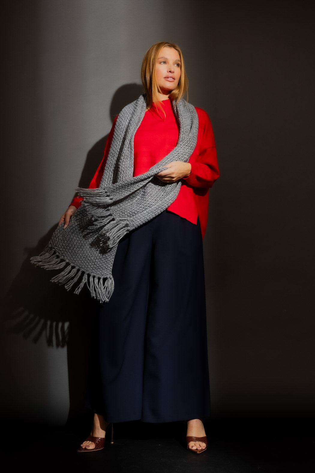 Grey Chunky Knit Scarf Grey O/S