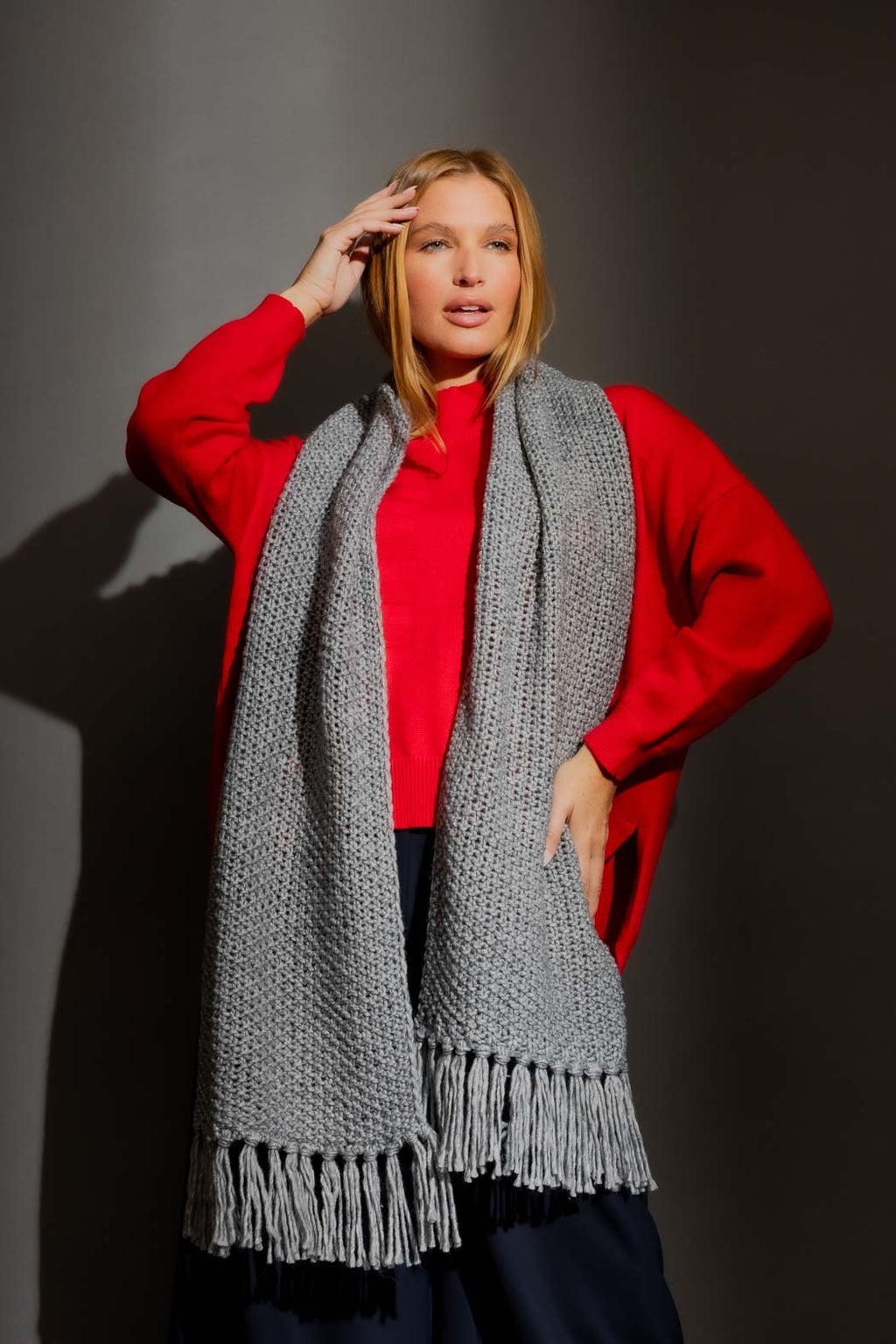 Grey Chunky Knit Scarf Grey O/S