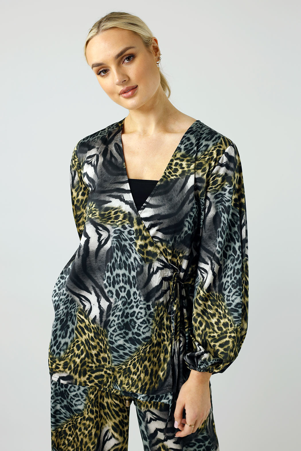 Patchwork Animal Print Wrap Top - SALE