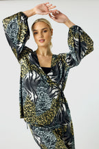 Patchwork Animal Print Wrap Top - SALE