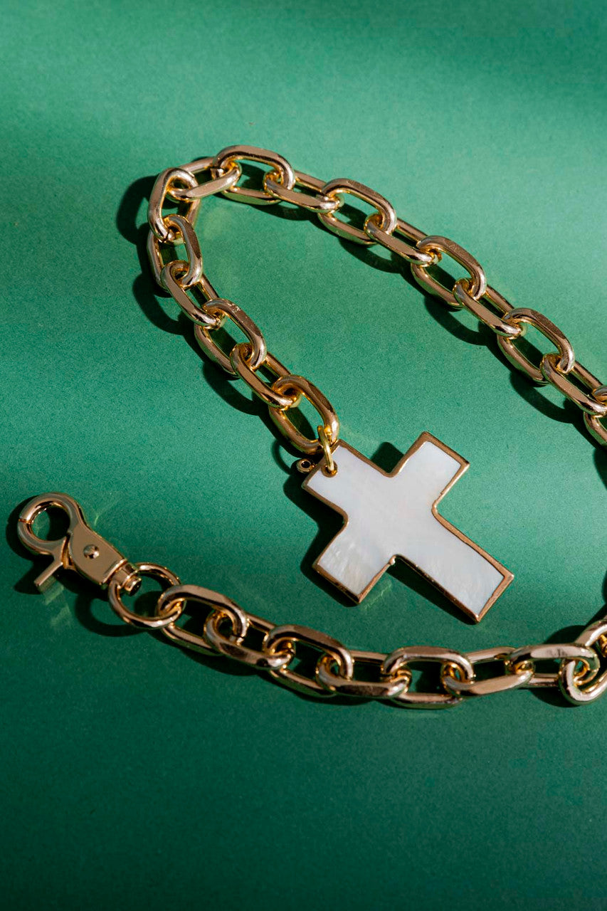 Gold Chain With Shell Cross Necklace S