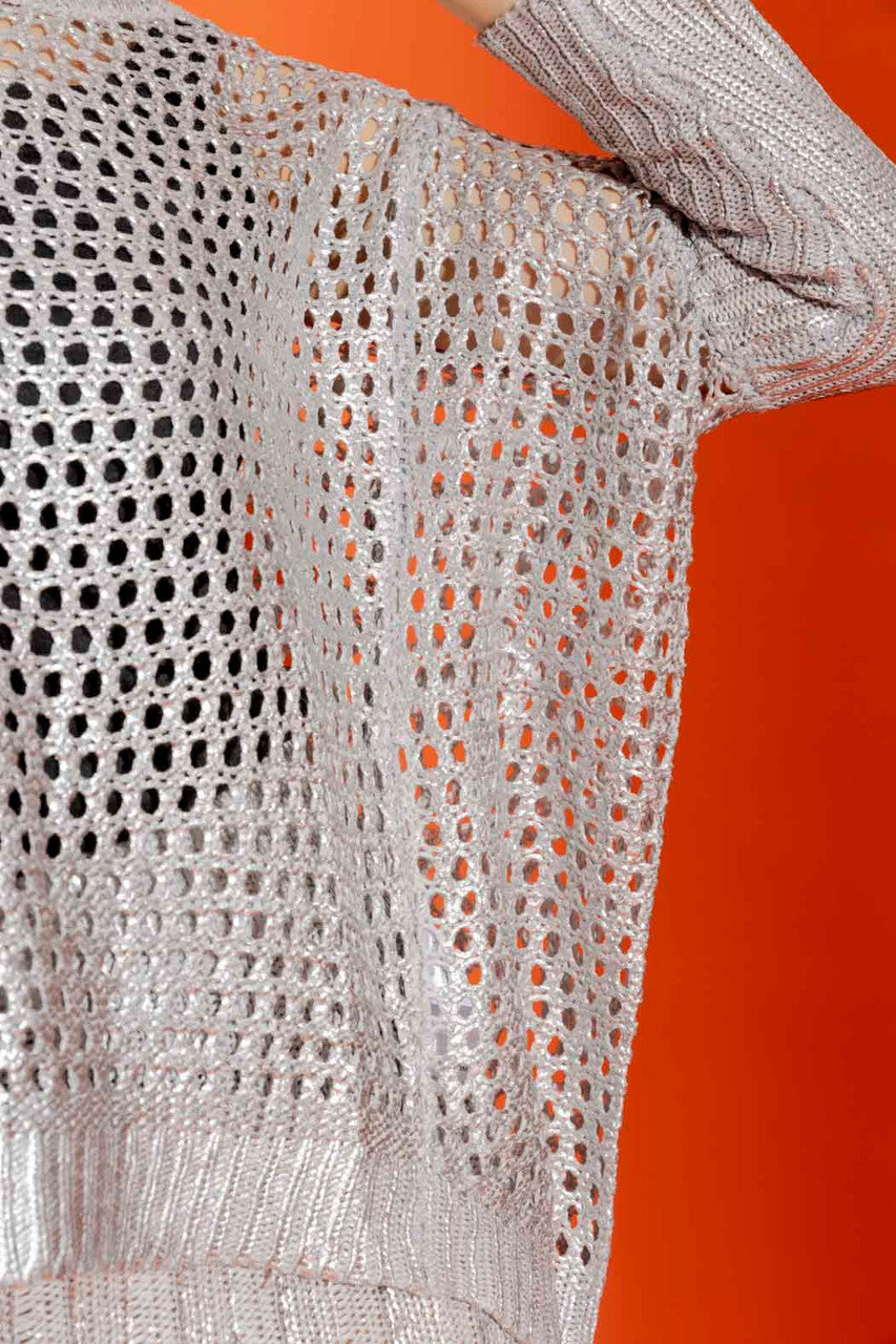 Silver Crochet Boxy Foil Jumper