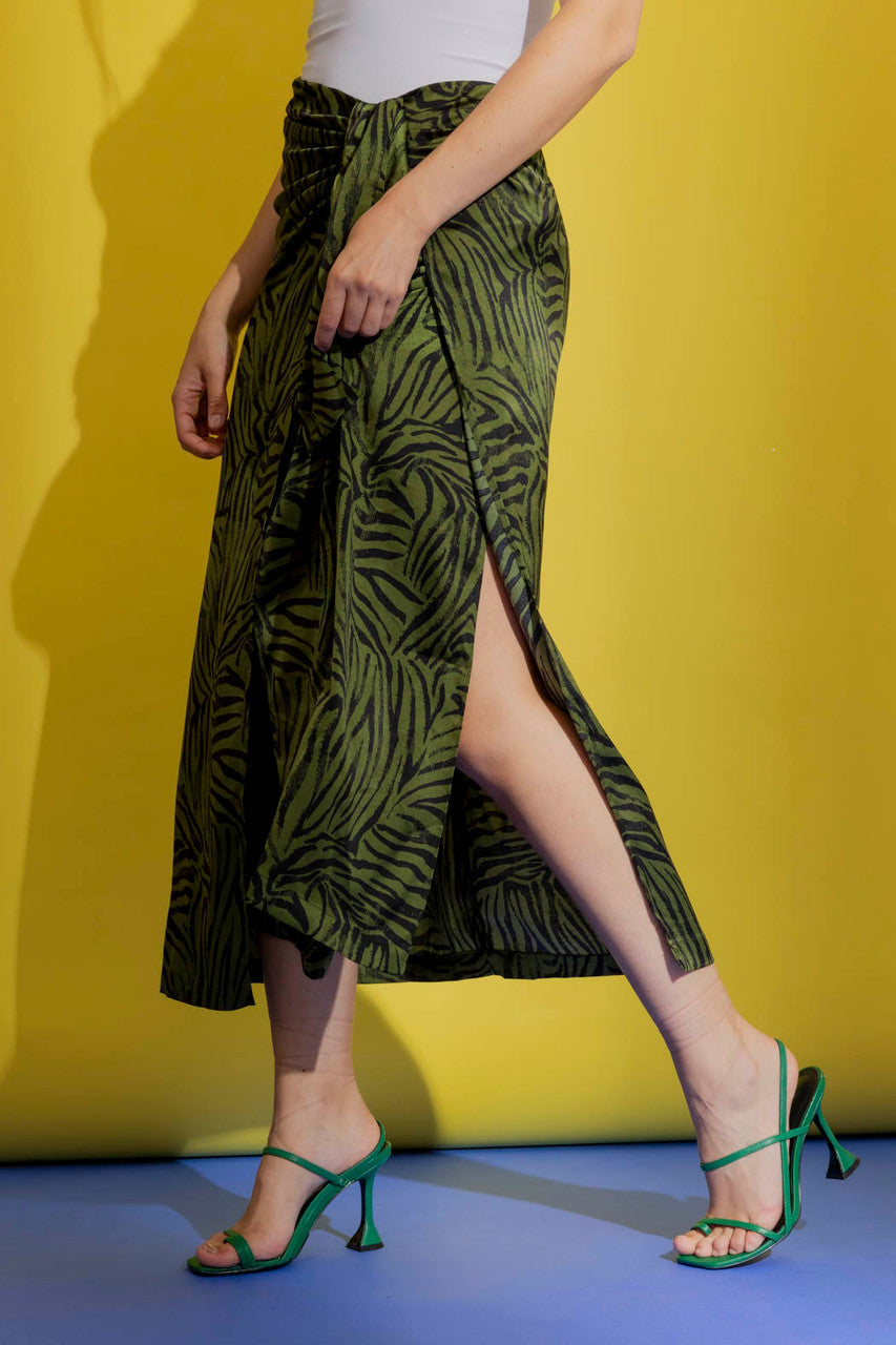 Khaki Silky Knit Front Skirt