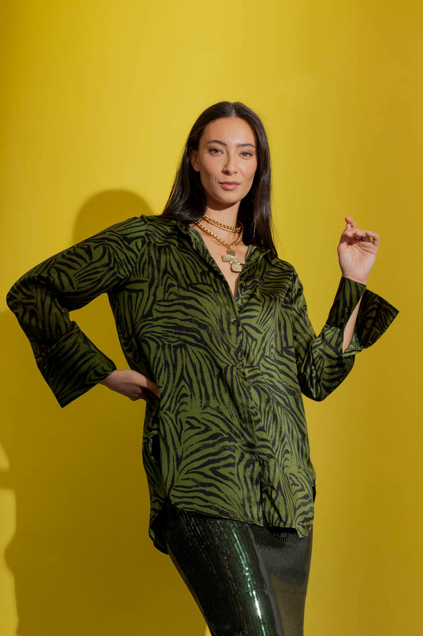 Khaki Silky Boyfriend Shirt