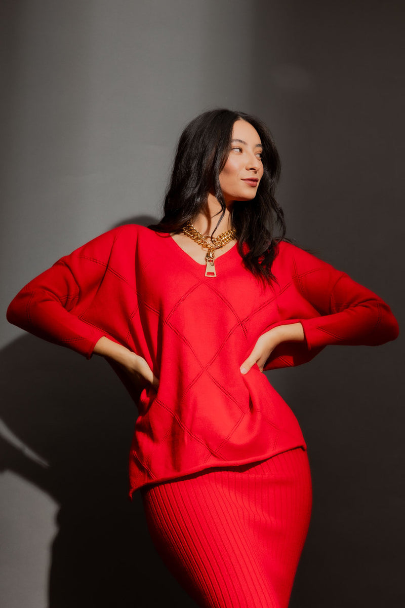 Red Criss Cross V Neck Jumper Red S