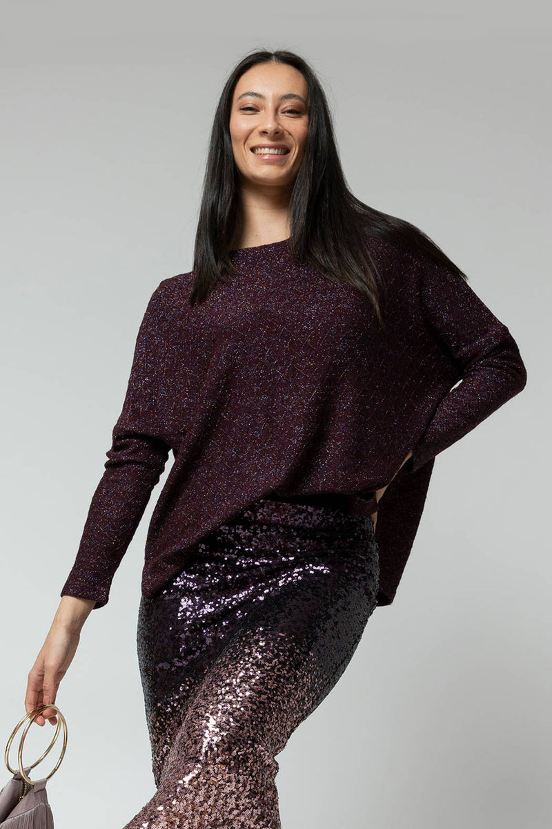 Plum Lurex Crew Neck Jumper