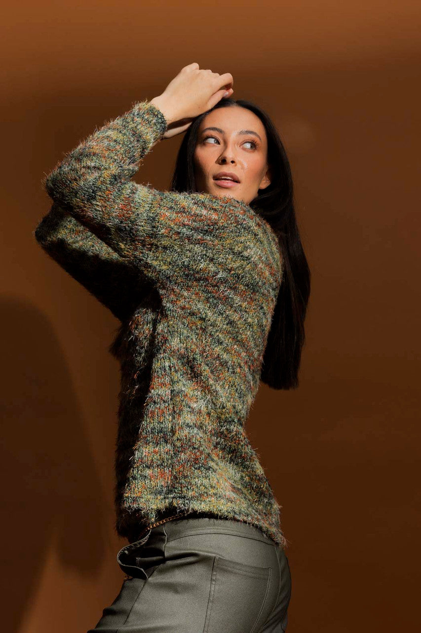 Khaki Speckle Fluffy Roll Neck Jumper