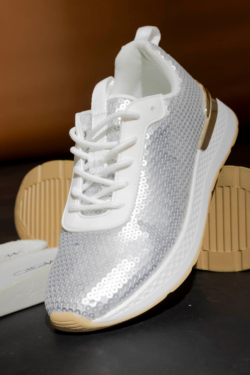 Shiny Silver Sequin Sneaker Silver