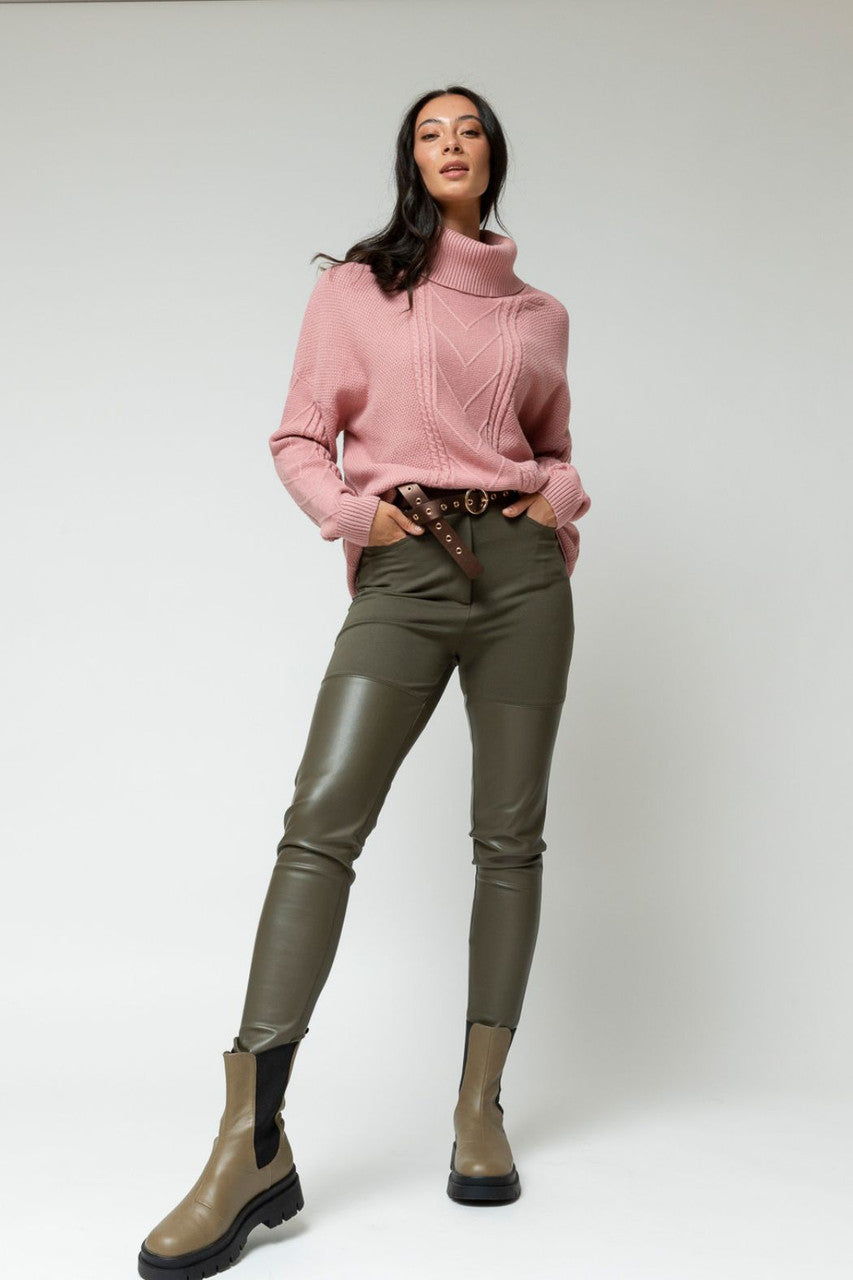 Dusty Pink Cable Roll Neck Jumper - Sale