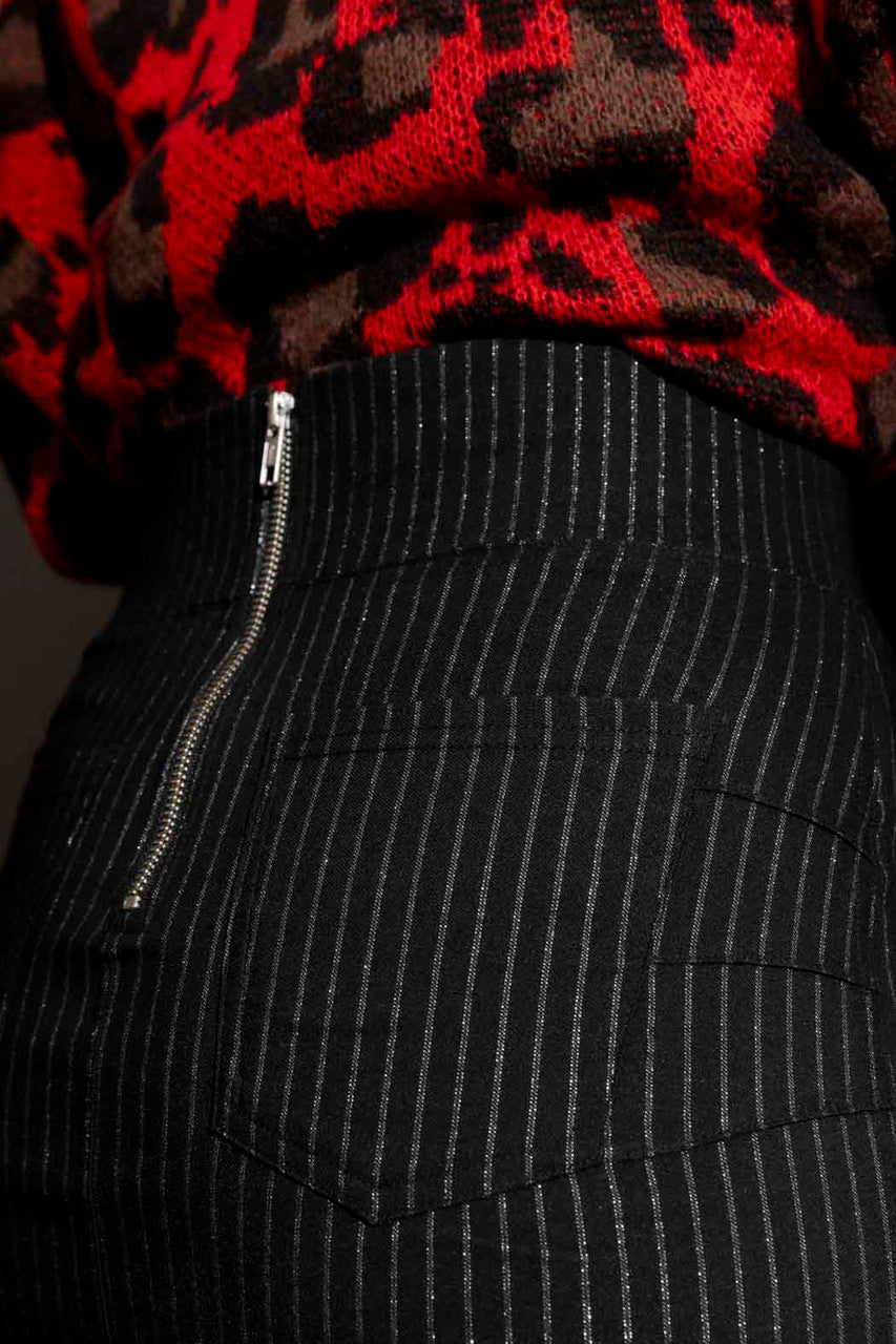 Black Stripe Lurex Zip Skirt Black Stripe