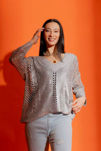 Silver Foil Crochet V Neck Jumper