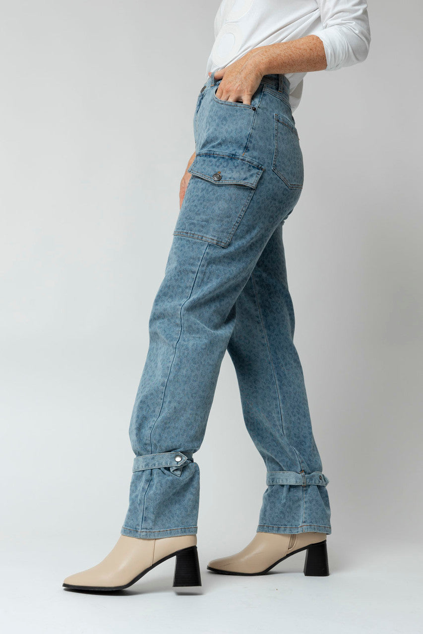 Light Chambray Animal Cargo Jeans