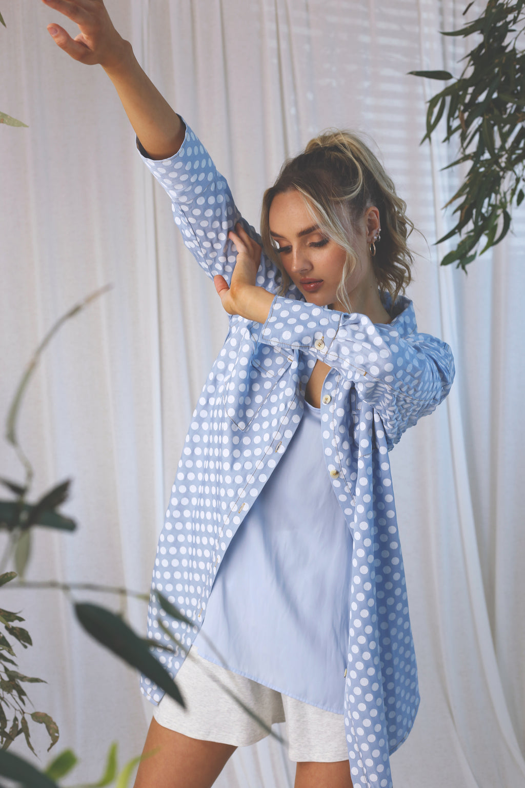 White Spot Chambray Shacket - SALE