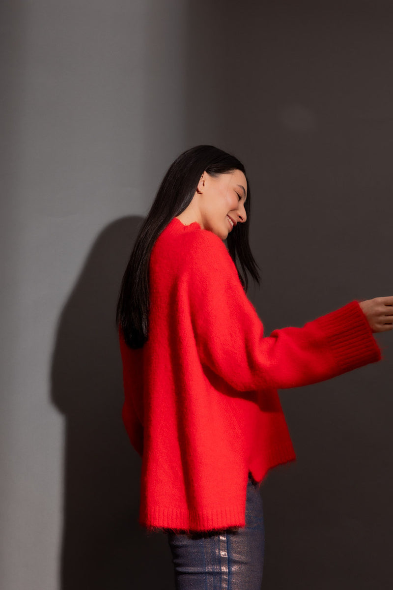 Red Funnel Neck Jumper Red S